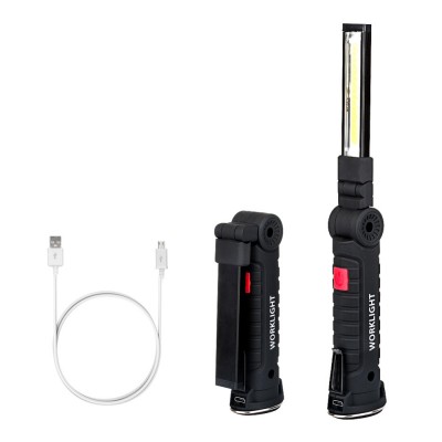 Portable 5 Mode COB Flashlight Torch USB Rechargeable LED Work Light Magnetic COB Lantern Hanging Hook Lamp with Small Size